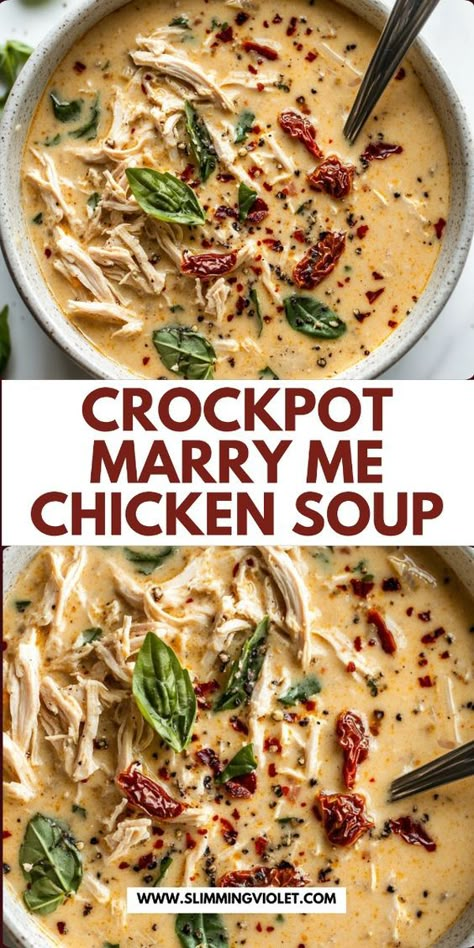 Indulge in crockpot marry me chicken soup, a flavorful and comforting dish that’s perfect for a cozy meal. This soup features tender chicken in a creamy, savory broth with a blend of spices that will make you fall in love. Easy to prepare and ideal for a satisfying dinner, it’s sure to impress. Save this pin and check out the recipe for a soup that’s both delicious and heartwarming! Crockpot Marry Me Chicken, Crockpot Dinner Ideas, Chicken Soup Crockpot, Crockpot Soup, Marry Me Chicken, Crockpot Soup Recipes, Easy Family Dinner, Soup Recipes Slow Cooker, Food Soup