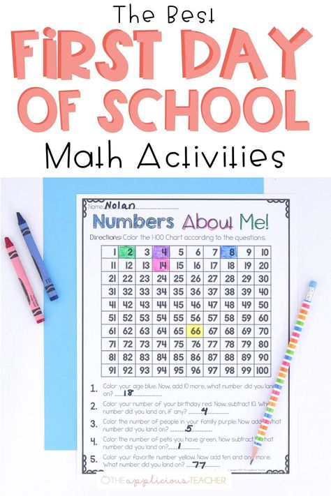 fun and easy first day of school math activities- these are easy fun suggestions perfect for 2nd grade or 3rd grade! TheAppliciousTeacher.com Class Worksheets, Third Grade Activities, Get To Know You Activities, First Day Activities, Fun Math Activities, 2nd Grade Math Worksheets, Math Interactive Notebook, First Day Of School Activities, Primary Maths