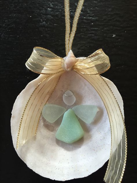 Beach Glass Angels, Sea Glass Christmas Crafts, Sea Glass Ornaments Diy, Seaglass Angel, Seaglass Ornaments, Seaglass Ideas, Sea Glass Ornaments, Sea Glass Angel, Sea Glass Diy