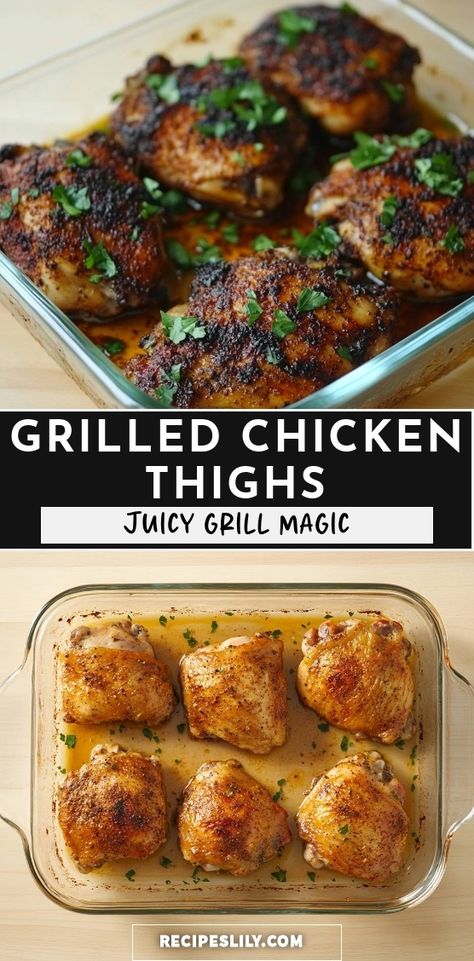 I can't get enough of these grilled chicken thighs! They're marinated to perfection and packed with flavor. Whether it's a summer BBQ or a cozy dinner, these juicy thighs will impress your guests and keep you coming back for seconds. Serve them with your favorite sides for an unforgettable meal! Chicken Thigh Grill Recipes, Grilled Stuffed Chicken, Oven Grilled Chicken, Grilled Chicken Thigh Recipes, Bbq Chicken Thighs, Marinated Chicken Thighs, Recipes Grilling, Grilled Chicken Thighs, Perfect Chicken