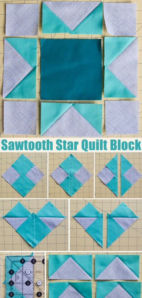 Sawtooth Star Quilt Block Tutorial Star Of Hope Quilt Block Pattern, Double Sawtooth Star Quilt Block Free Pattern, Star Quilt Blocks Easy, Saw Tooth Star Quilt Block Pattern, Star Block Quilt Patterns, Sawtooth Star Quilt Block Free Pattern, Sawtooth Star Quilt Block, Sawtooth Star Quilt, Friendship Quilt