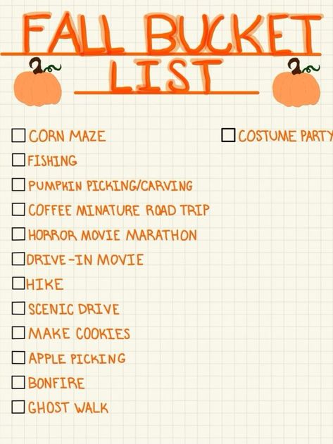 Fall Bucket List Ideas, Fall Checklist, The Fall Movie, Halloween Bucket List, Ghost Walk, Bucket List Ideas, Fall Bucket List, Pumpkin Picking, Corn Maze