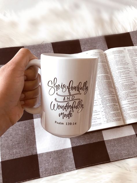 Psalm 139:14 She Is Fearfully And Wonderfully Made Bible Verse Mug, Christian Mug Christian Tumblers, Christian Hand Lettering, Fall Bible Verses, Christian Gift Shop, Tumblers Ideas, Christian Mugs, Jw Convention, Christian Gift Ideas, Christian Mug