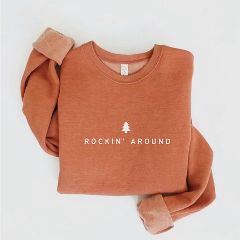 Super Soft And Cozy Burnt Orange Rockin Around Sweatshirt. Nwt Holiday Sweatshirts Cricut, Embroidered Holiday Sweatshirt, Cute Crew Neck Sweatshirts, Cute Diy Sweatshirt Ideas, Cute Fall Sweatshirts, Fall Embroidered Sweatshirts, Monochromatic Sweatshirt, Fall Sweatshirt Designs, Cabin Sweatshirt