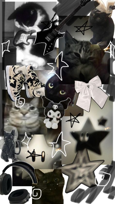 Black cat/star/swirl wallpaper/black icons Iphone Wallpaper Stars, Iphone Wallpaper Cat, Emo Wallpaper, Cat Hacks, Wallpaper Doodle, Y2k Wallpaper, Caught On Camera, Iphone Wallpaper Themes, Edgy Wallpaper