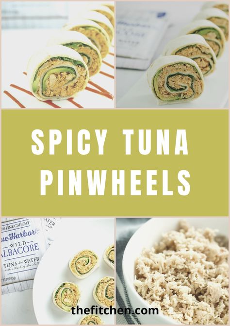 Spicy Tuna Pinwheels Tuna Pinwheel Recipes, Tuna Appetizer Recipes, Tuna Packet Recipes Lunch, Tuna Packet Recipes, Tuna Pinwheels, Wraps With Spinach, Tuna Appetizer, Keto Sandwiches, Pin Wheels