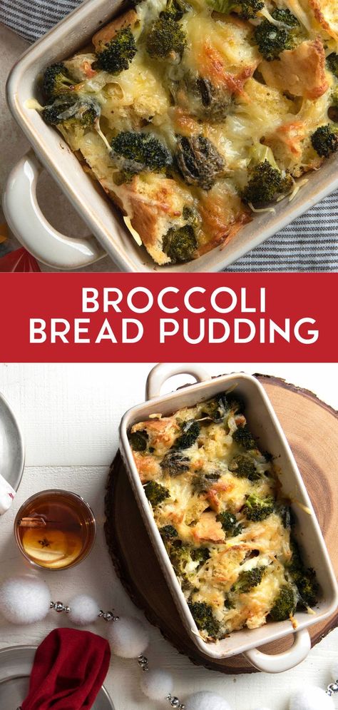 Savory bread puddings are great to keep in your cooking repertoire because they serve a dual function as both vegetable and starch. Just about any vegetable will work in this recipe, as long as you make sure it’s cooked before combining it with the bread cubes, custard and cheese. This combo of broccoli and Swiss Emmanthaler cheese is delicious, sure to garner fans whenever you serve it. Vegetable Bread Pudding, Bread Cubes Recipes, Broccoli Bread, Savory Bread Pudding, Butter Broccoli, October Food, Savory Bread Puddings, Broccoli Dishes, Vegetable Bread