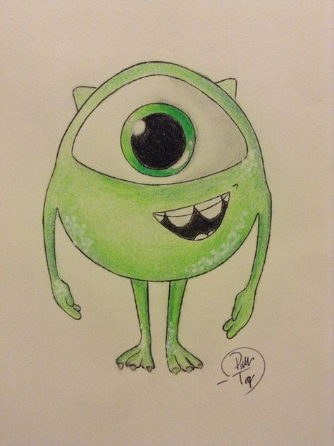 رسم كاريكاتير, Disney Character Drawings, Easy Disney Drawings, Disney Drawings Sketches, Monster Drawing, Cute Disney Drawings, Easy Love Drawings, Mike Wazowski, Disney Art Drawings