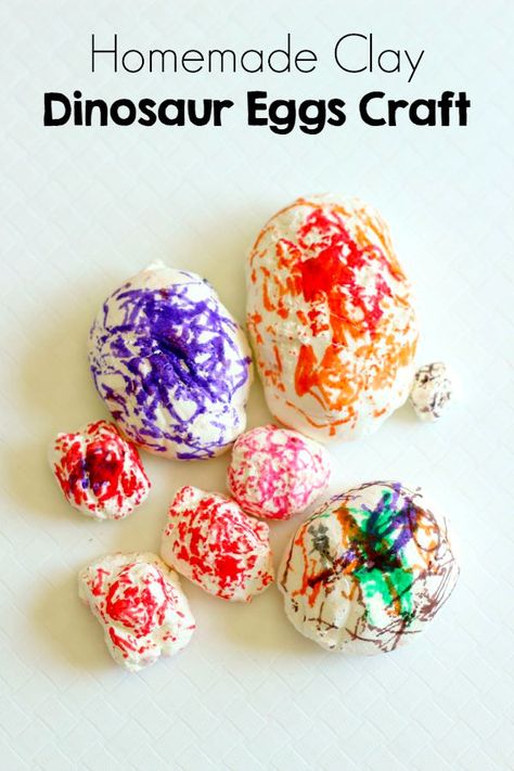 Dinosaur eggs craft using a super easy homemade clay recipe. Oshc Activities, Clay Dinosaur, Eggs Craft, Dinosaur Preschool, Homemade Clay Recipe, Dinosaur Projects, Clay Recipe, Dinosaurs Preschool, Dino Eggs