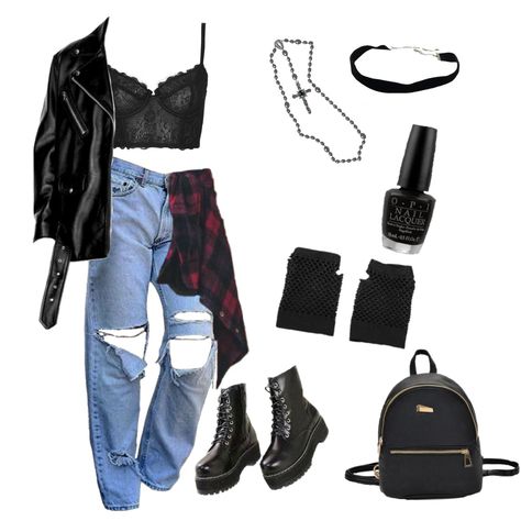 90s Grunge Style Edgy, Noah Cyrus Concert Outfit Ideas, Vintage Rockstar Outfit, Rock Astetic Outfits, 5sos Show Outfit Ideas, Grungy Outfit Inspiration, Rock Astethics Outfit, 90s Rock Concert Outfit, Rockstar Chic Outfits