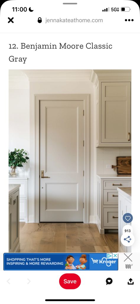 Different Color Door And Trim, Pale Oak Trim And Doors, Off White Doors And Trim, Taupe Trim And Doors Interior, Beige Trim White Walls, Beige Interior Doors, Painted Doors And Trim, Taupe Trim, Trim And Doors