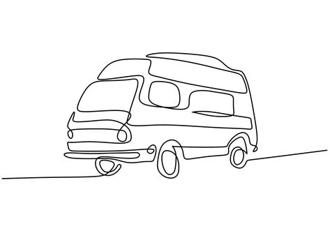 Camping Caravan, Continuous Line Drawing, Continuous Line, Family Camping, Car Camping, Camping Car, Wire Art, Motorhome, Line Drawing