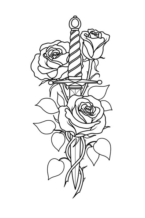 Tattoo Ideas Rose, Ink Art Black, Small Rose Tattoos, Knife And Rose Tattoo, Drawing Tattoo Ideas, Geometric Rose Tattoo, Rose Tattoo Stencil, Rose Tattoo Forearm, Tattoos Drawing