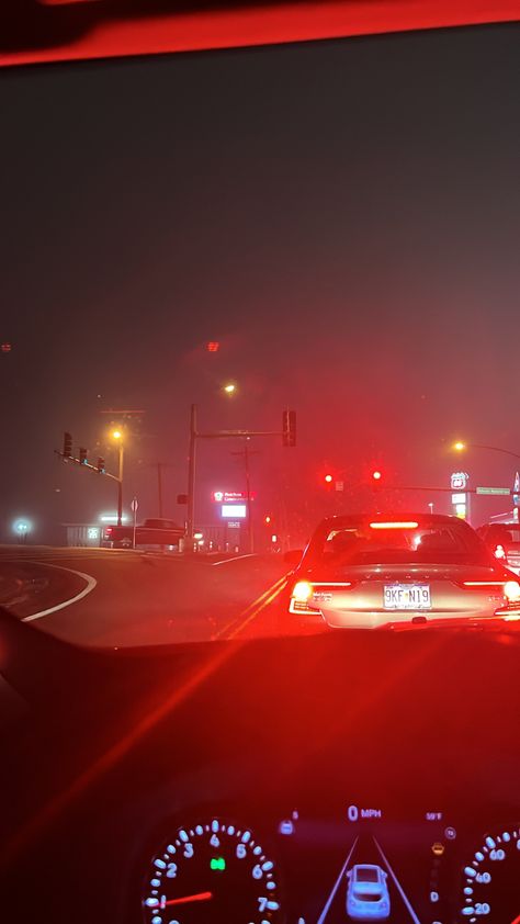 Car At Gas Station At Night, Driving At Night Aesthetic, Nightmare Core, Night Highway, Emily Core, Red Traffic Light, Jeep Interior, At Night Aesthetic, Blurry Lights