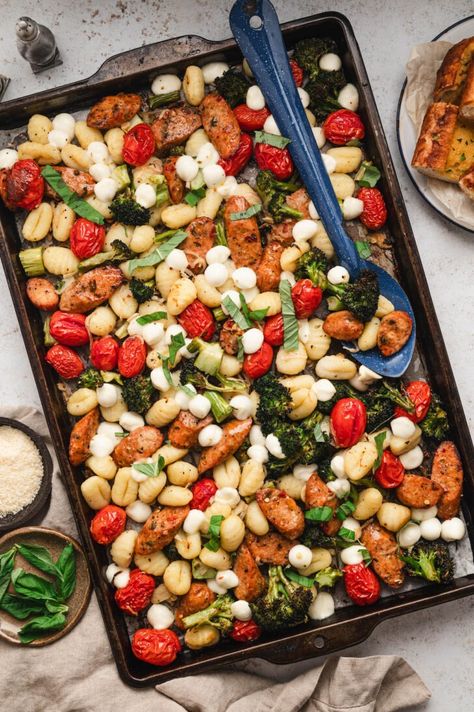 Gnocchi Sheet Pan Recipe - Foxes Love Lemons Chicken Gnocchi Sheet Pan Dinner, Sheet Pan Dinners Gnocchi, Sheet Pan Gnocchi With Sausage, Gnocchi Sheet Pan, Sheet Pan Gnocchi, Gnocchi Dishes, Sausage Ingredients, Italian Chicken Sausage, Dinners Recipes