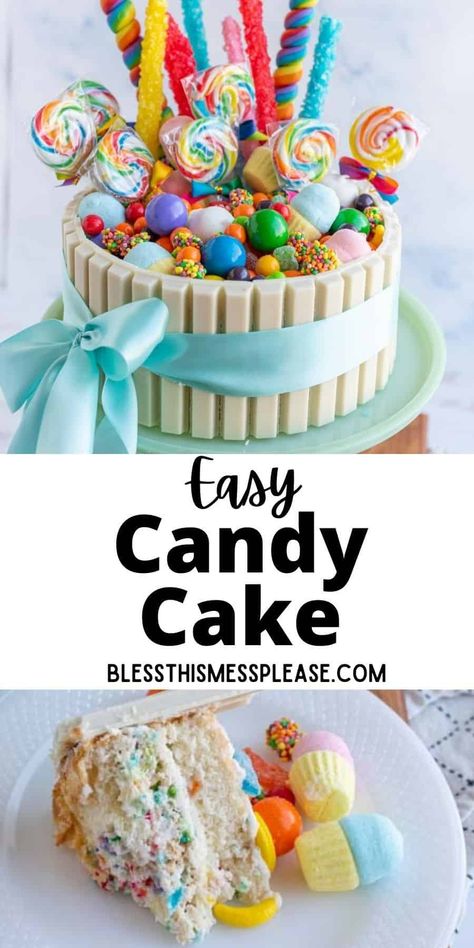 Candy Land Cupcake Ideas, Candy Explosion Cake, Candy Decorated Cake, Candy Cake Ideas Birthday, Candy Cake Ideas, Candyland Birthday Cake, Candy Cake Diy, Rainbow Candy Cake, Candy Theme Cake