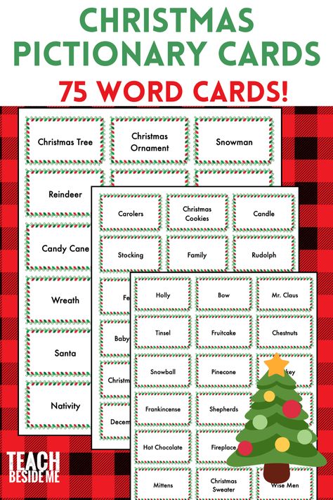 Free Printable Christmas Pictionary Game Cards Free Christmas Pictionary Printable, Holiday Pictionary Free Printable, Christmas Pictionary Words List, Diy Pictionary, Christmas Pictionary Game Free Printable, Pictionary Words List Printables, Pictionary Ideas For Kids, Holiday Pictionary, Pictionary Word List