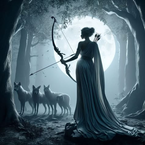 Huntress Tattoo Goddesses, Diana Goddess Of The Hunt, Deer Woman Mythology, Artemis Portrait, Artemis Tattoo Design, Artemis Goddess Art, Hunting Backgrounds, Artemis Aesthetic, Hunter Of Artemis