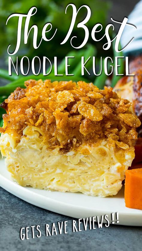 This noodle kugel is egg noodles that are baked in a sweet custard mixture, then finished off with a cinnamon sugar cornflake topping. Blueberries Sauce, Sweet Noodle Kugel Recipe, Sweet Noodle Kugel, Noodle Kugel Recipe, Sweet Custard, Delicious Smoothie Recipes, Jewish Holiday Recipes, White Grape, Real Star