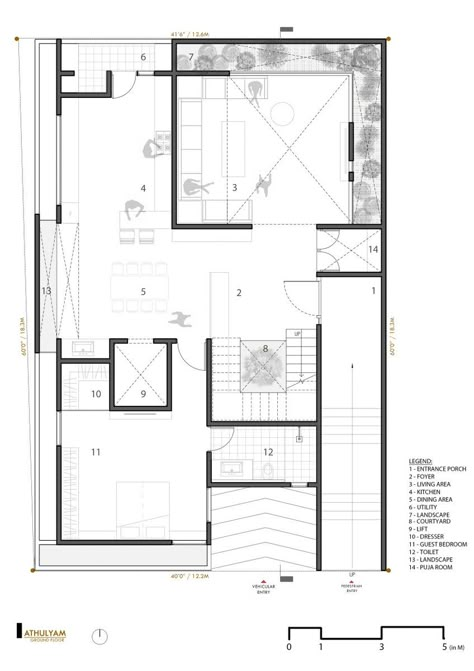 Athulyam - Residence Design Juxtaposed In A Material Palette Of Rustic And Luxury | Design Boulevard - The Architects Diary Villa Designs, South Facing House, Residence Design, Duplex Floor Plans, 3d Floor Plans, Luxury Plan, Courtyard House Plans, Plans Architecture, New Architecture