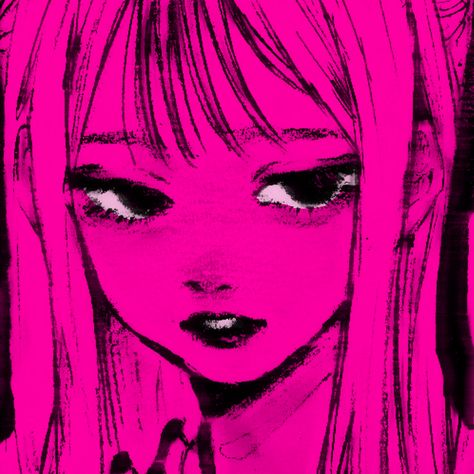 Magenta Aesthetic, Dark Pink Hair, Pink Drawing, Magenta Hair, Hot Pink Hair, Y2k Profile Picture, Pink Grunge, Neon Hair, Dark Magenta