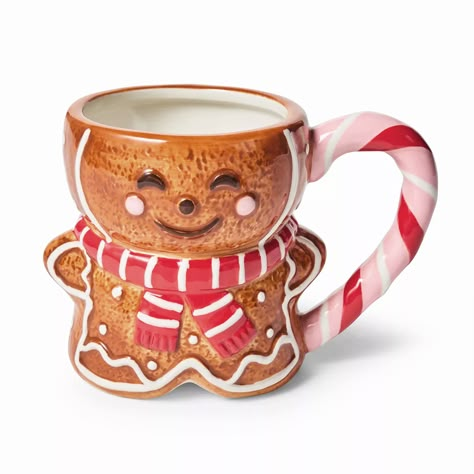 Figural and fun, our festive gingerbread mug is great as a stocking stuffer or as a little holiday gift to yourself. It features a charming rosy-cheeked design and is perfect for holding hot cocoa, coffee and more. It’s made from durable stoneware and is dishwasher and microwave safe. Ceramic Christmas Gifts, Fall Ceramics, Dr Belongings, Xmas Mugs, Gingerbread Mug, Gingerbread Ideas, Hot Cocoa Coffee, Pink Gingerbread, Cute Christmas Ideas