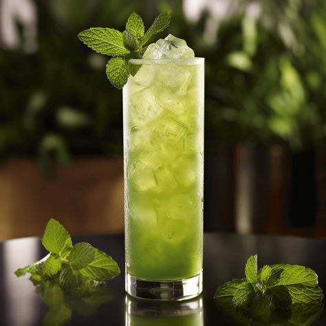 The Green Tea Mojito has a light, refreshing taste with a hint of sweetness. The green tea adds an earthy, herbal flavor, while the mint and lime provide a fresh, zesty kick. The rum adds a subtle warmth to the drink, making it a well-balanced and enjoyable cocktail. Green Tea Mojito, Mojito Aesthetic, Green Tea Aesthetic, Garnish Drink, Kumquat Tea, Green Mojito, Green Tea Cocktail, Crk Oc, Green Cocktails