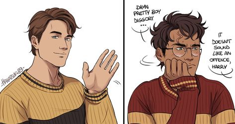 Art by @hanatsuki89 on Tumblr Harry And Cedric Fanart, Cedric Diggory X Harry Potter Fanart, Hedric Ship Fanart, Harry X Cedric Fanart, Hedric Fanart, Harry X Cedric, Ronarry Fanart, Hedric Ship, Cedric And Harry