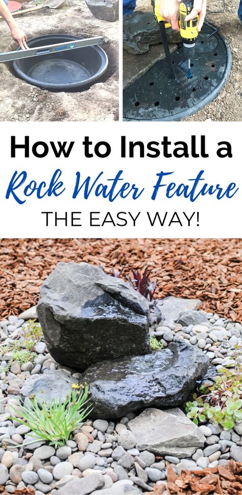 Backyard Patio Makeover, Rock Water Feature, Rock Water Fountain, Diy Water Feature, Taman Air, Rock Fountain, Diy Water Fountain, Outdoor Water Features, Garden Water Feature