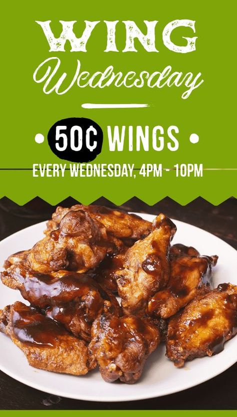 Wing Wednesday Digital Sign Wing Wednesday, Burger Specials, Spicy Burger, Digital Menu Boards, Digital Sign, Pizza Menu, Happy Hour Drinks, Smoothie Bar, Design Edit