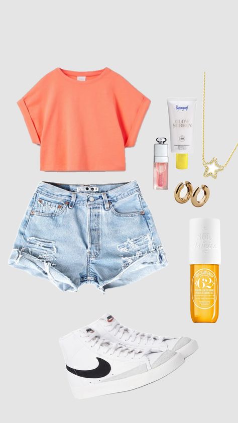 Cute summer fit! Cute Style Summer, Collage Summer Outfits, American Summer Outfits, Teen Girl Summer Outfits, Summer School Fits, Summer Outfits Teen, Teen Summer Outfits, Outfit Ideas For Hot Weather, Cute Fits For Summer