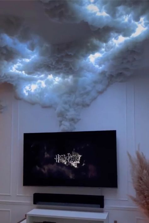 Diy Clouds Ceiling, Cloud Bedroom, Ceiling Diy, Ceiling Room, Wall Cloud, Cloud Ceiling, Cloud Mirror, Hanging Clouds, Halloween Bedroom Decor