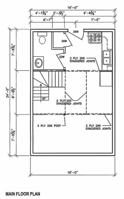 16x24 floor plan 16x24 Tiny House, 16x24 Cabin, Small Cabin Designs, Home Depot Shed, Loft Floor Plans, Log Cabin Plans, Shed House Plans, Narrow Lot House, Small Cottage Homes