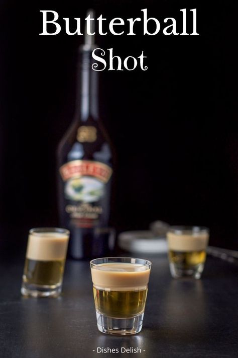 Butterball Shot in three glasses. Rum Candy, Party Shooters, Carmel Vodka, Shots Alcohol Recipes, Christmas Shots, Butter Rum, Butter Beer, Cocktail Shots, Coffee With Alcohol