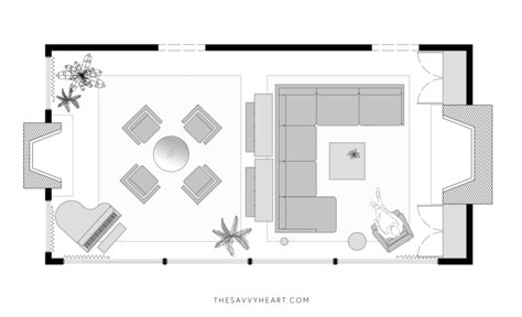 Living room Floor Plan Ideas with a large sectional, accent chairs and doubled up coffee tables. Want to learn why this layout works? Head to my blog and take a look at 4 other floor plans for your living room! Living Room Floor Plan, Great Room Layout, Large Living Room Furniture, Large Living Room Layout, Floor Plan Ideas, Room Floor Plan, Furniture Placement Living Room, Living Room Floor Plans, Living Room Plan