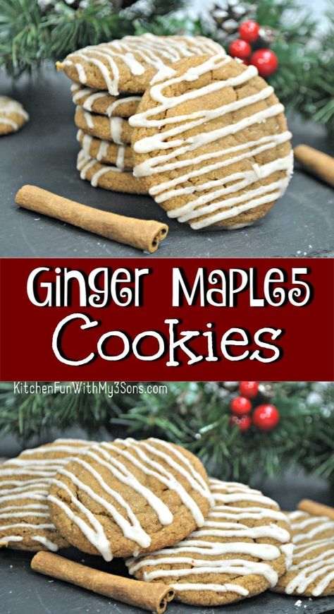 Ginger Maple Cookies are a delicious chewy cookie topped with a simple maple icing that makes your mouth water with joy! #maplecookies #gingerbread #gingercookies #cookierecipe Maple Cookies Recipe, Turtle Cookies Recipe, Maple Icing, Chewy Ginger Cookies, Molasses Cookies Recipe, Christmas Cookie Recipes Holiday, Maple Cookies, Recipe For Christmas, Winter Snack