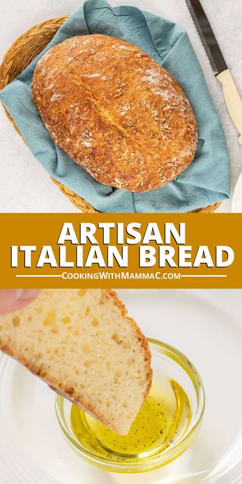 Artisan Italian Bread Crusty Italian Bread Recipe, Rustic Italian Bread, Italian Baking, Italian Bread Recipes, Bread Oil, Bread Maker Recipes, Knead Bread, No Knead Bread, Homemade Italian