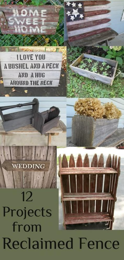 My Repurposed Life- A dozen projects using reclaimed fence Old Fence Boards, Old Fences, Reclaimed Wood Projects, Fence Posts, Pallet Crafts, Wood Pallet Projects, Backyard Fences, Wood Fence, Pallet Wood