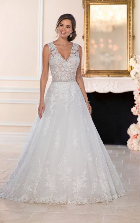 6458 Lace A-Line Wedding Dress with Keyhole Back by Stella York Orange Dress Wedding, Linen Wedding Dress, Stella York Wedding Dress, Wedding Dress Organza, Royal Wedding Dress, Aline Wedding Dress, Stella York, A Line Wedding Dress, A Wedding Dress