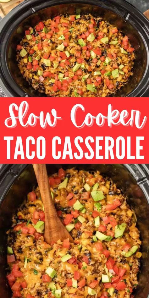 Southwest Slow Cooker Recipes, Crockpot Taco Casserole Slow Cooker, Chicken Taco Casserole Crockpot, Taco Slow Cooker Recipes, Potluck Dishes Crockpot, Crockpot Mexican Recipes, Slow Cooker Taco Meat, Potluck Recipes Crockpot, Mexican Taco Casserole