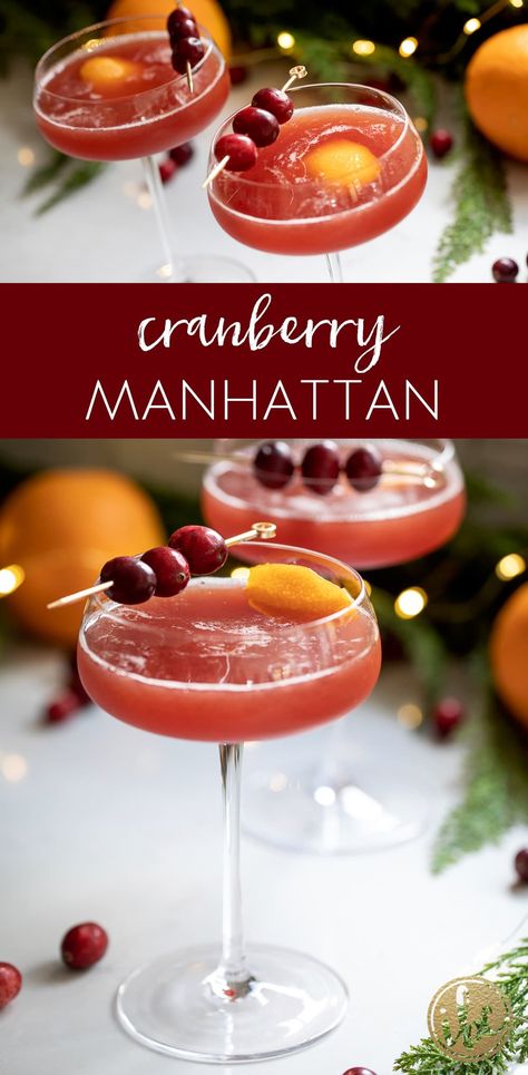 Cranberry Manhattan Holiday Cocktail Recipe #christmas #cranberry #Manhattan #holiday #cocktail #recipe #whiskey #rye Holiday Manhattan Cocktail, Christmas Manhattan Cocktail, Cherry Cocktail Recipes, Cranberry Cocktail Recipe, Rye Cocktails, Best Christmas Cocktails, Manhattan Recipe, Bourbon Cocktail Recipe, Christmas Cranberry