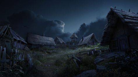 ArtStation - Slavic Village Dark Village Aesthetic, Dark Village, Slavic Village, Wip Aesthetic, Fantasy Village, Slavic Mythology, Environment Painting, Ancient Village, Castle Art