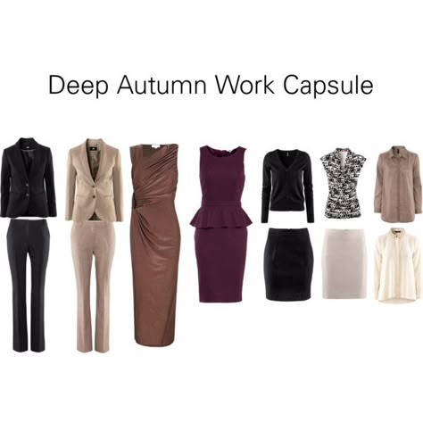 Deep Autumn Work Capsule by katestevens on Polyvore featuring Kaliko, H&M, deep autumn, work, office and capsule Deep Autumn Palette, Autumn Color Palette Fashion, Deep Autumn Color Palette, Autumn Skin, Work Capsule, Deep Autumn, Seasonal Color Analysis, Dark Autumn, Autumn Clothes