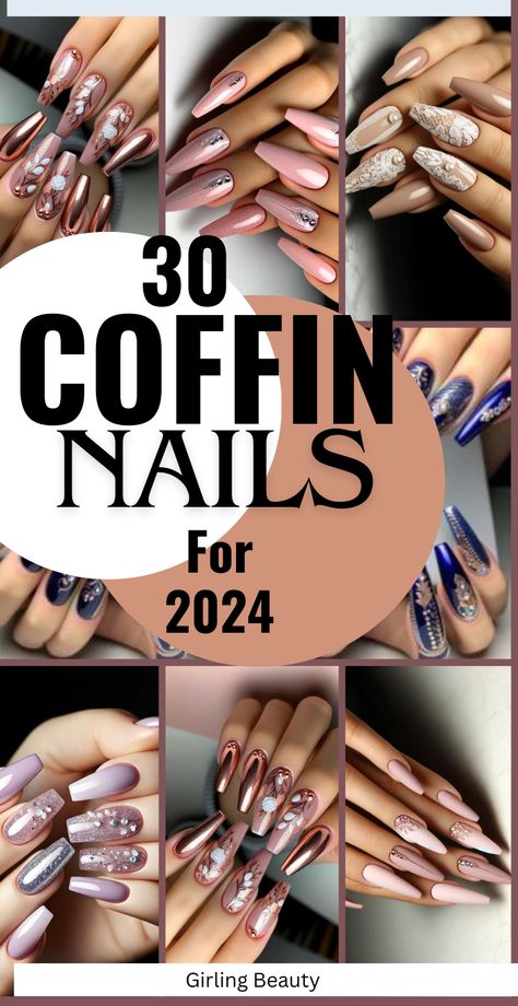 Explore stunning coffin nails designs for chic and trendy manicure ideas! From minimalist styles to intricate patterns and vibrant colors, find inspiration to elevate your nail game with these elegant and versatile designs. #CoffinNails #NailDesigns #ManicureInspiration Coffin Or Almond Nails, Fancy Acrylic Nails Coffin, Gel X Coffin Nails, Elegant Coffin Nail Ideas, Nails With Names, Birthday Nails Coffin Classy, Coffin French Tip Nails With Design, Fall Nail Designs Coffin, Pretty Nails Coffin