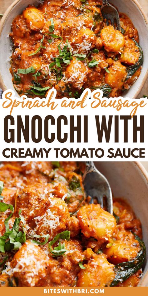 Gnocchi With Spicy Tomato Sauce, Gnocchi Pasta Sauce, Gnocchi With Marinara Sauce, Red Sauce Gnocchi Recipes, Gnocchi In Tomato Sauce, Gnocchi Red Sauce Recipes, Tomato Gnocchi Recipes, Sausage And Gnocchi Recipes, Gnocchi Vodka Sauce