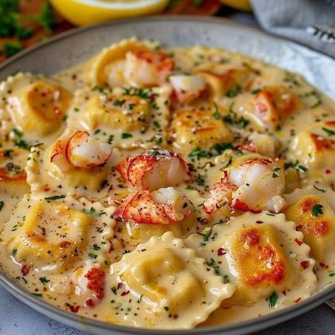 Lobster Ravioli, Grandma Cooking, Lobster Meat, Lemon Butter Sauce, Lemon Butter, Butter Sauce, Ricotta Cheese, Creamy Sauce, 1 Pound