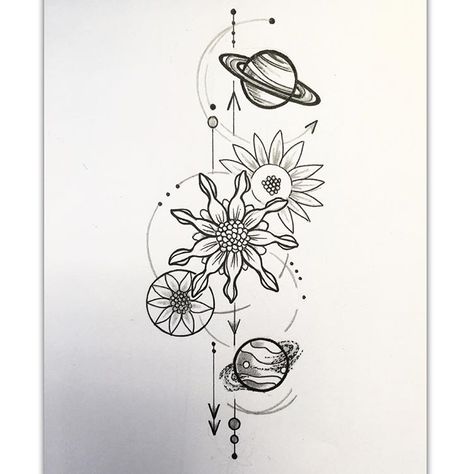 Floral Solar System Tattoo, Balance Tattoo Ideas, Sun Moon Tattoos, Balance Tattoo, Solar System Tattoo, Moon Sun Tattoo, Planet Tattoos, Moon Tattoos, Tattoo Reference