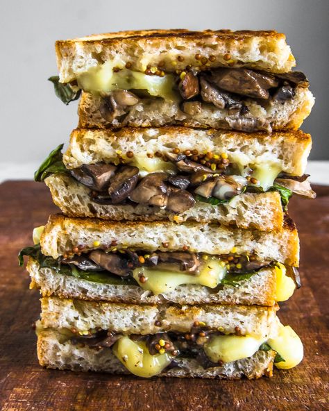 Mushroom and Brie Grilled Cheese | a pleasant little kitchen Grilled Cheese Brie, Mushroom And Brie, Gruyere Grilled Cheese, Grilled Cheese Rolls, Brie Grilled Cheese, Brie Sandwich, Mushroom Sandwich, Whole Grain Mustard, Grilled Mushrooms