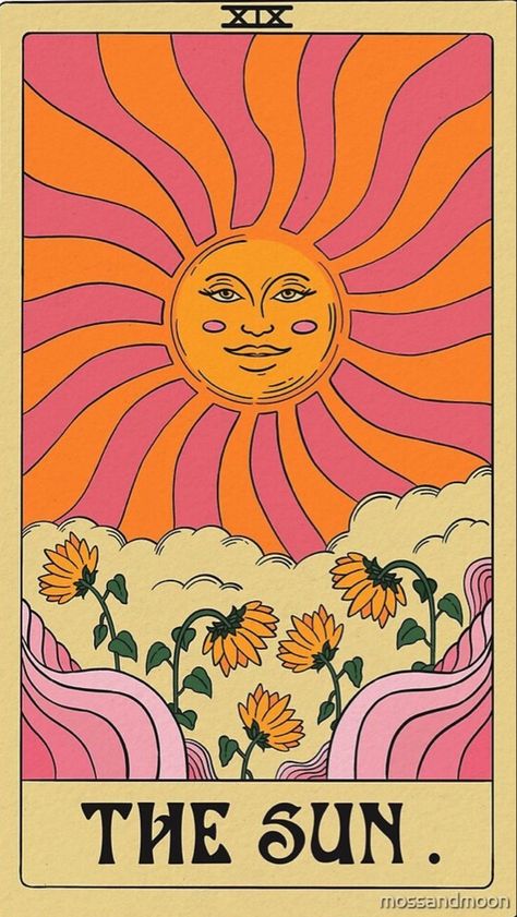 The Sun Tarot Card, The Sun Tarot, Sun Illustration, Online Tarot, Tarot Art, Retro Wall Art, Retro Wall, Tarot Card, Tarot Cards