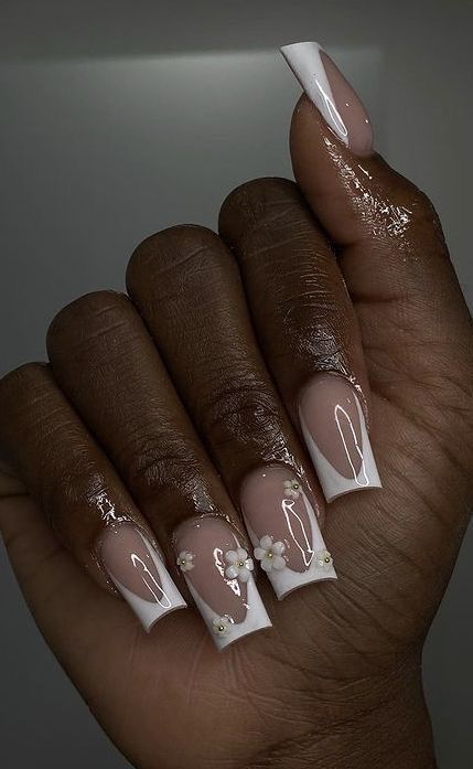 Acrylic Nails Yellow, Graduation Nails, Spring Acrylic Nails, White Acrylic Nails, Girly Acrylic Nails, French Tip Acrylic Nails, Work Nails, Short Square Acrylic Nails, Acrylic Nails Coffin Pink